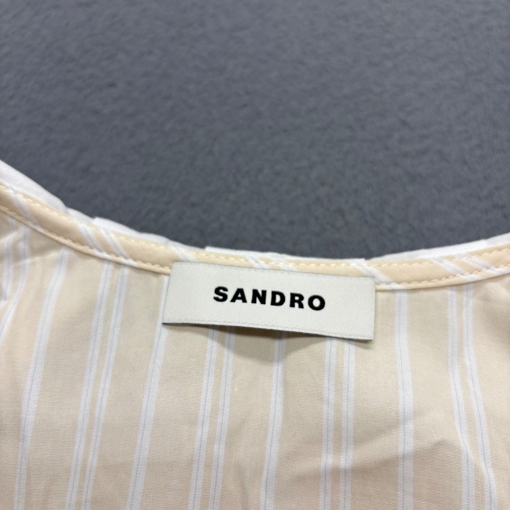 Sandro Cintia Gathered Striped Cotton Mini Shirt Dress Ruffle Collar‎ Size 40 - Picture 8 of 14